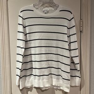 Calvin Klein Sweater Women's Large Black White Stripe100% Cotton NWT Soft Comfy